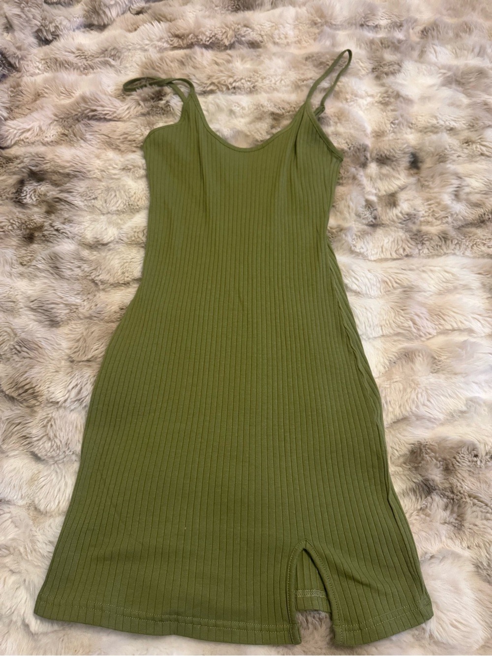 SHEIN Olive Green Ribbed Slip Midi Dress